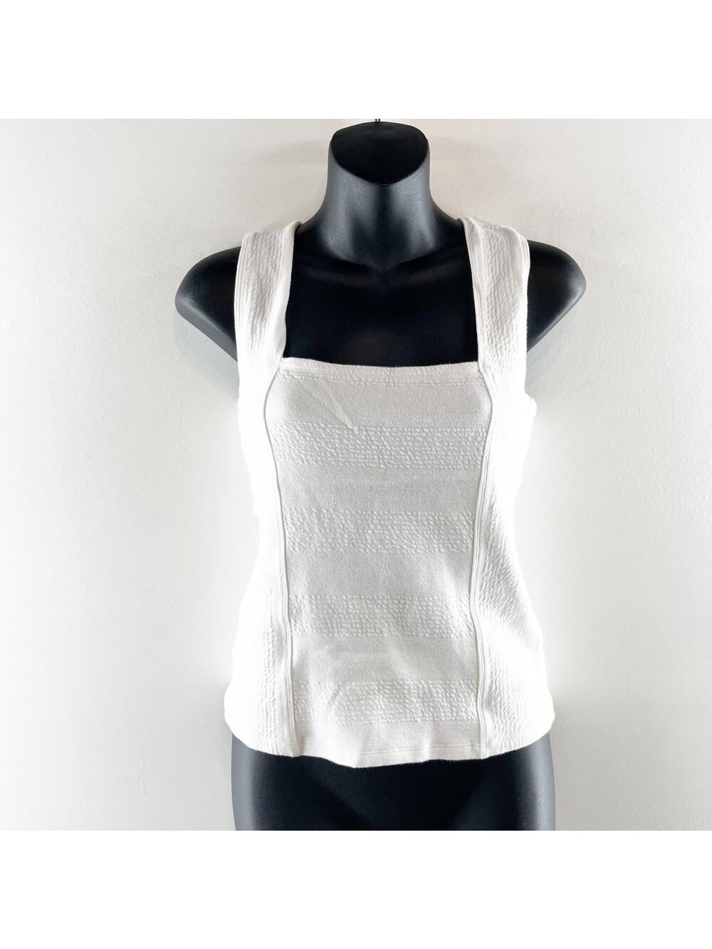 Maeve Anthropologie Square Neck X Back Textured Tank Top White XS